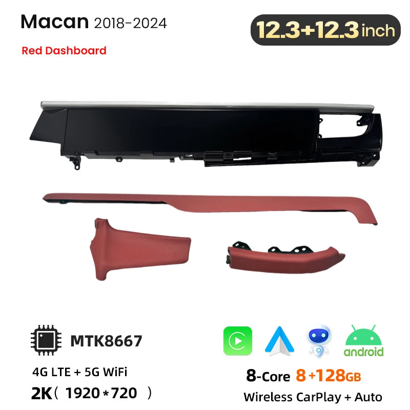 Porsche Macan 2014-2024 Autoradio wireless interattiva a 2 schermi da 12,3 pollici con CarPlay / Android auto wireless  per l'intrattenimento del copilota e del passeggero AUTM9NRU