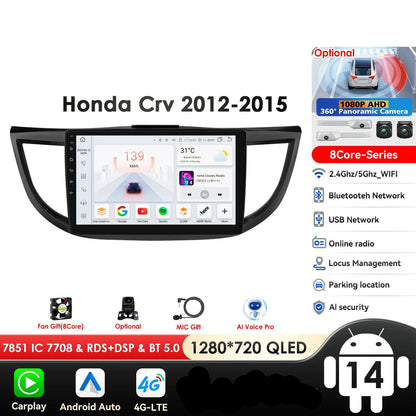 Honda CRV 4th 2012-2016 9" Android 14 Carplay Android auto wireless wifi bt gps 4g AUTMVCRH4