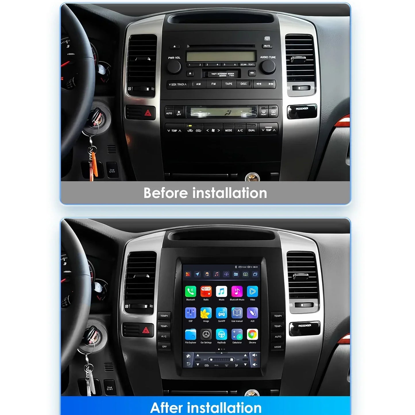 Toyota Land Cruiser Prado 120 2002-2009 Lexus GX470 9,7" Android 14 Carplay Android auto wireless wifi bt gps 4g  AUTMWU0F