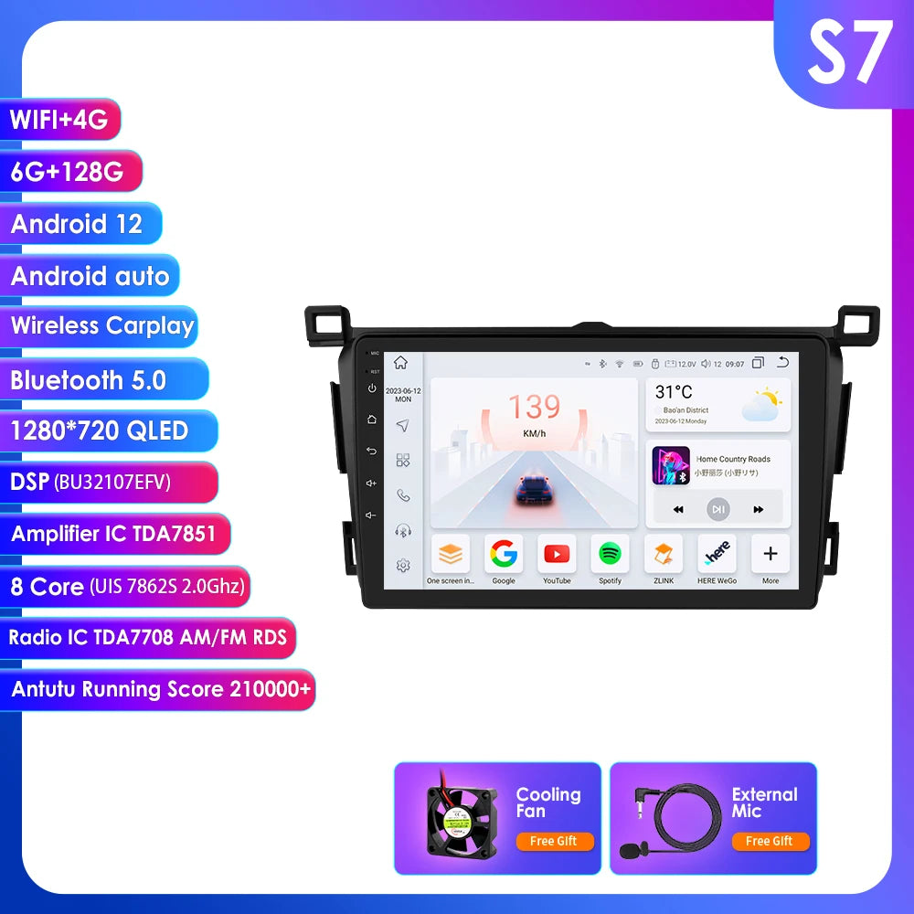 Toyota RAV4 Rav 4 2013-2018 9" Android 14 Carplay Android auto wireless wifi bt gps 4g  AUTM4VARTY