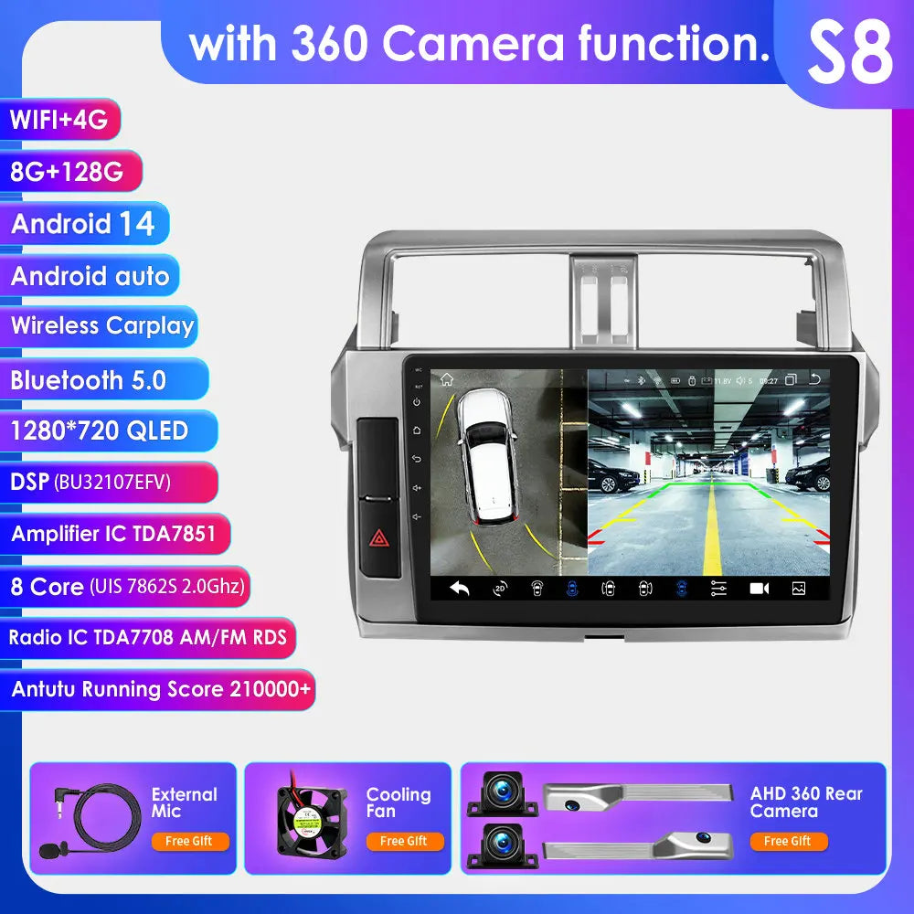 Toyota Land Cruiser Prado 150 2013 - 2017   9" Android 14 Carplay Android auto wireless wifi bt gps 4g   AUTMPRCLLT