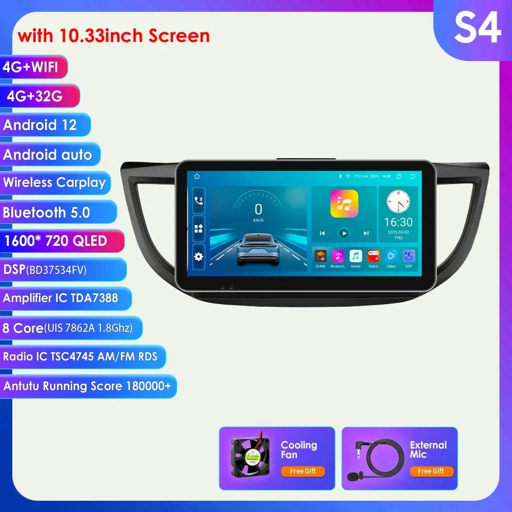 Honda CRV 4th 2012-2016 9" Android 14 Carplay Android auto wireless wifi bt gps 4g AUTMVCRH4
