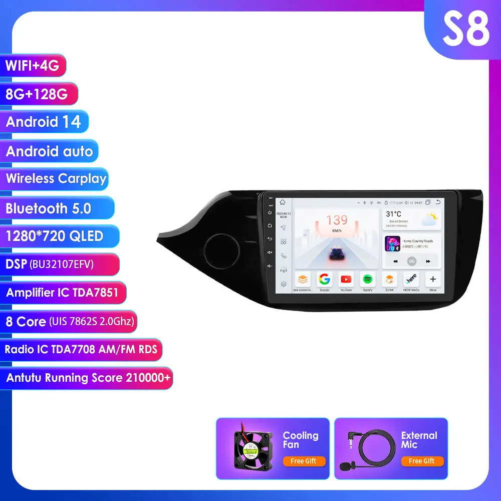 KIA Cee'd JD 2012 - 2016 9" Android 14 Carplay Android auto wireless wifi bt gps 4g  AUTMQQ9Z