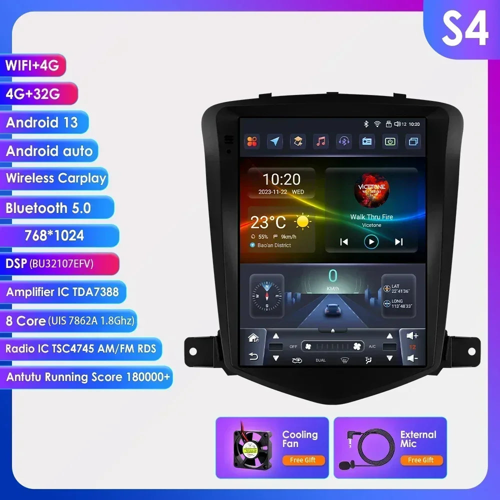 Chevrolet Cruze J300 2008-2012 9,7" Android 14 Carplay Android auto wireless wifi bt gps 4g  AUTMIZKN