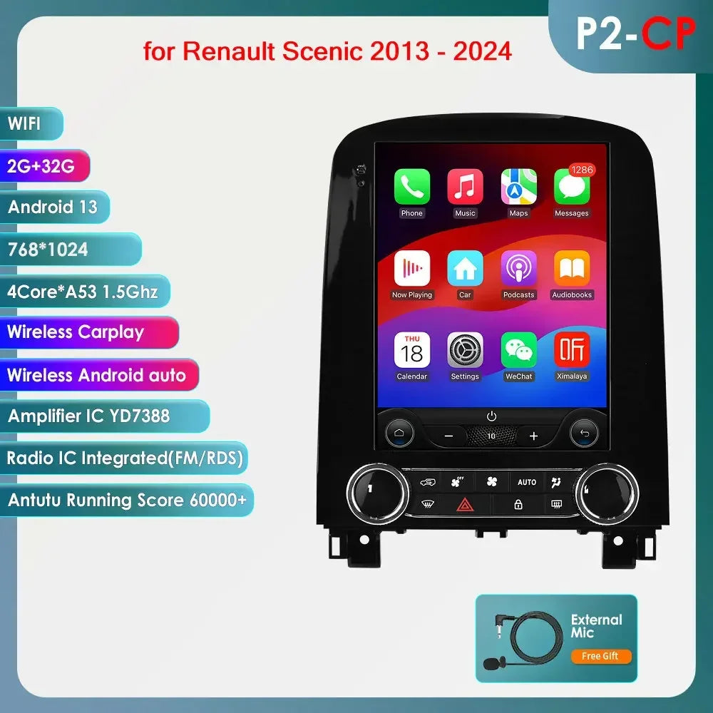 Renault Scenic 2013 - 2024 9,7" Android 14 Carplay Android auto wireless wifi bt gps 4g  AUTMXM05