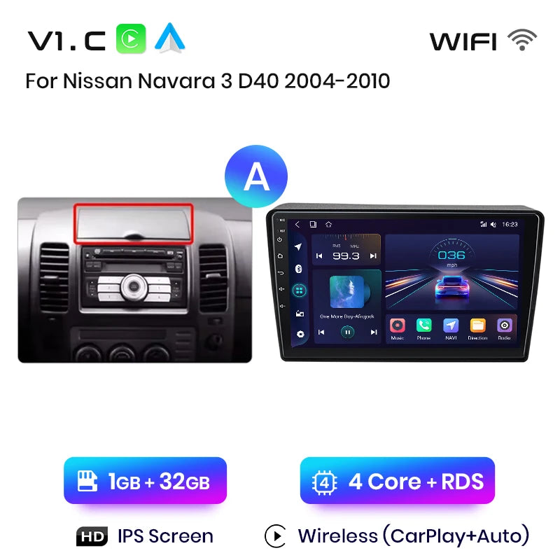 NISSAN NAVARA 2006 -2012 9" Wireless CarPlay Android Auto  RDS GPS 4G WIFI Multimedia autoradio AUTMNISNV2
