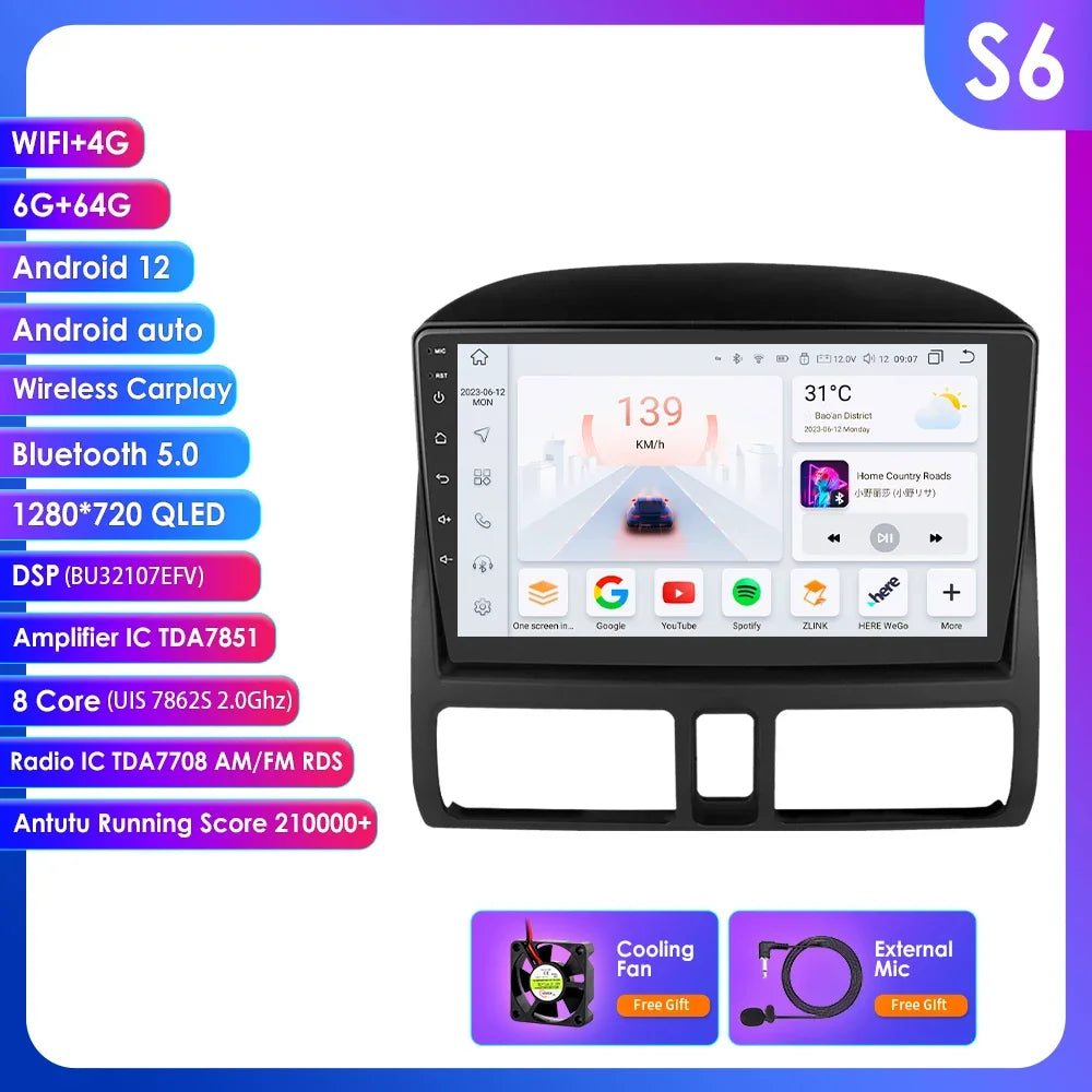 Honda CR-V   2001 - 2006 Android 14 9" Carplay Android auto wireless wifi bt gps 4g RDS AUTMDCRV1