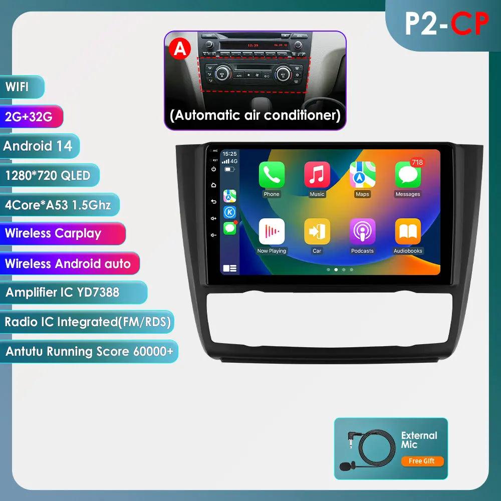 BMW 1 Series E81 E82 E87 E88 2004-2011 9" Android 14 Carplay Android auto wireless wifi bt gps 4g  AUTM9KFA