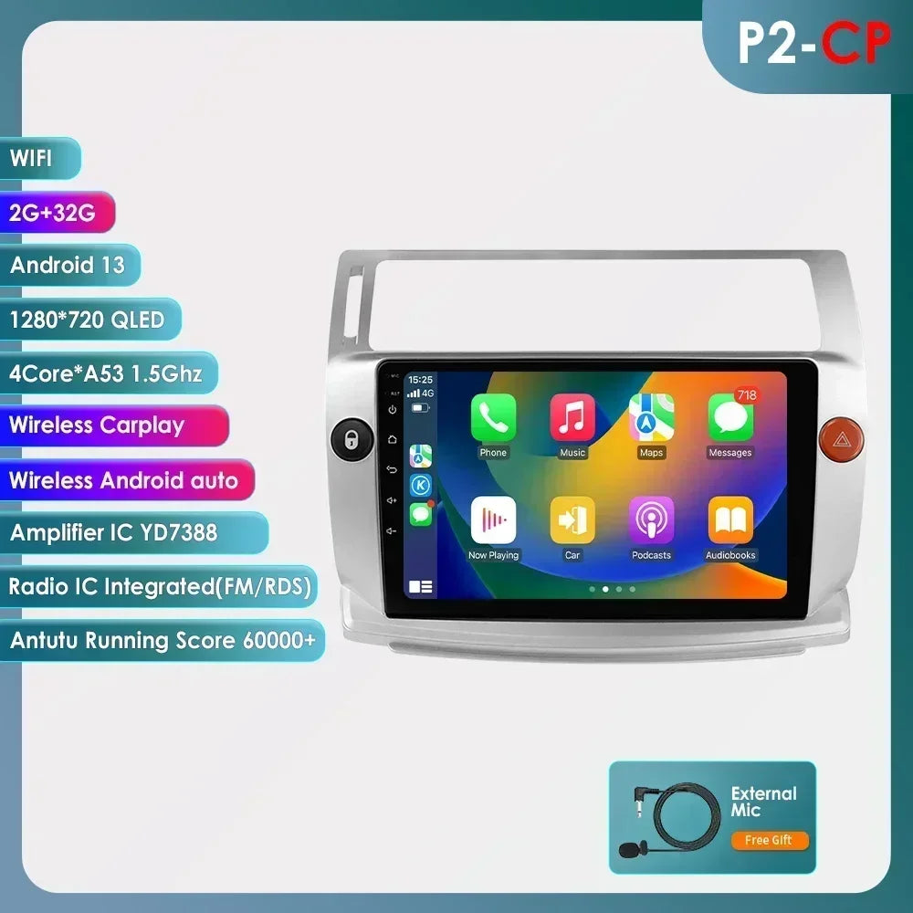 Citroen C4 C-Quatro 2004-2009  9" Android 14 Carplay Android auto wireless wifi bt gps 4g  AUTM4029