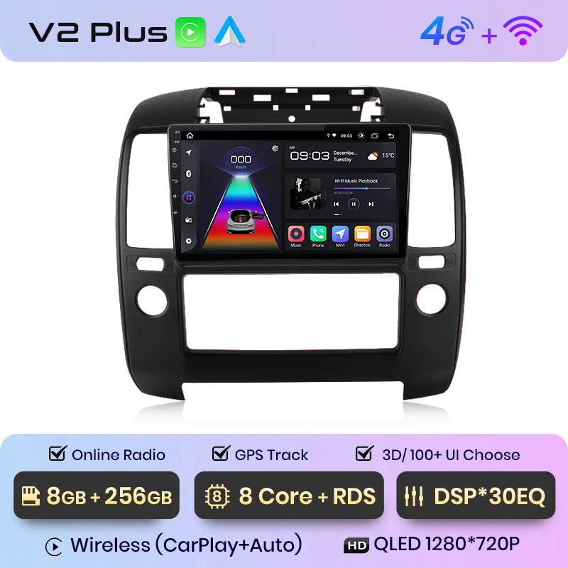 NISSAN NAVARA 2006 -2012 9" Wireless CarPlay Android Auto  RDS GPS 4G WIFI Multimedia autoradio AUTMNISNV2