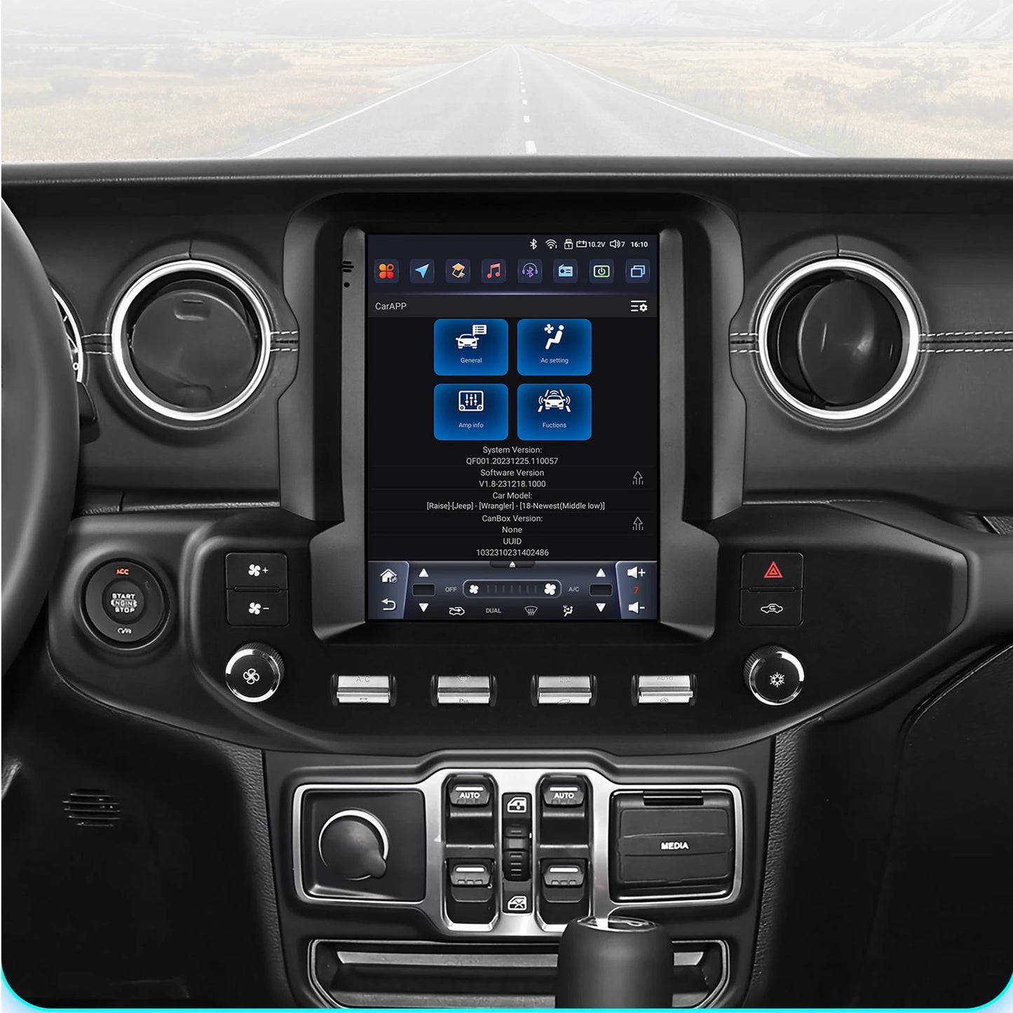 Jeep Wrangler JL Gladiator 2018-2023  9,7" Android 14 Carplay Android auto wireless wifi bt gps 4g  AUTM4XE5