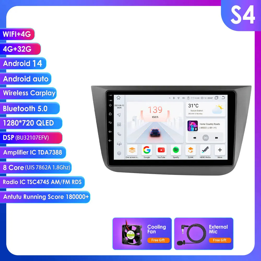 Seat Altea 2004-2015  9" / 10,33" Android 14 Carplay Android auto wireless wifi bt gps 4g   AUTMYH9W