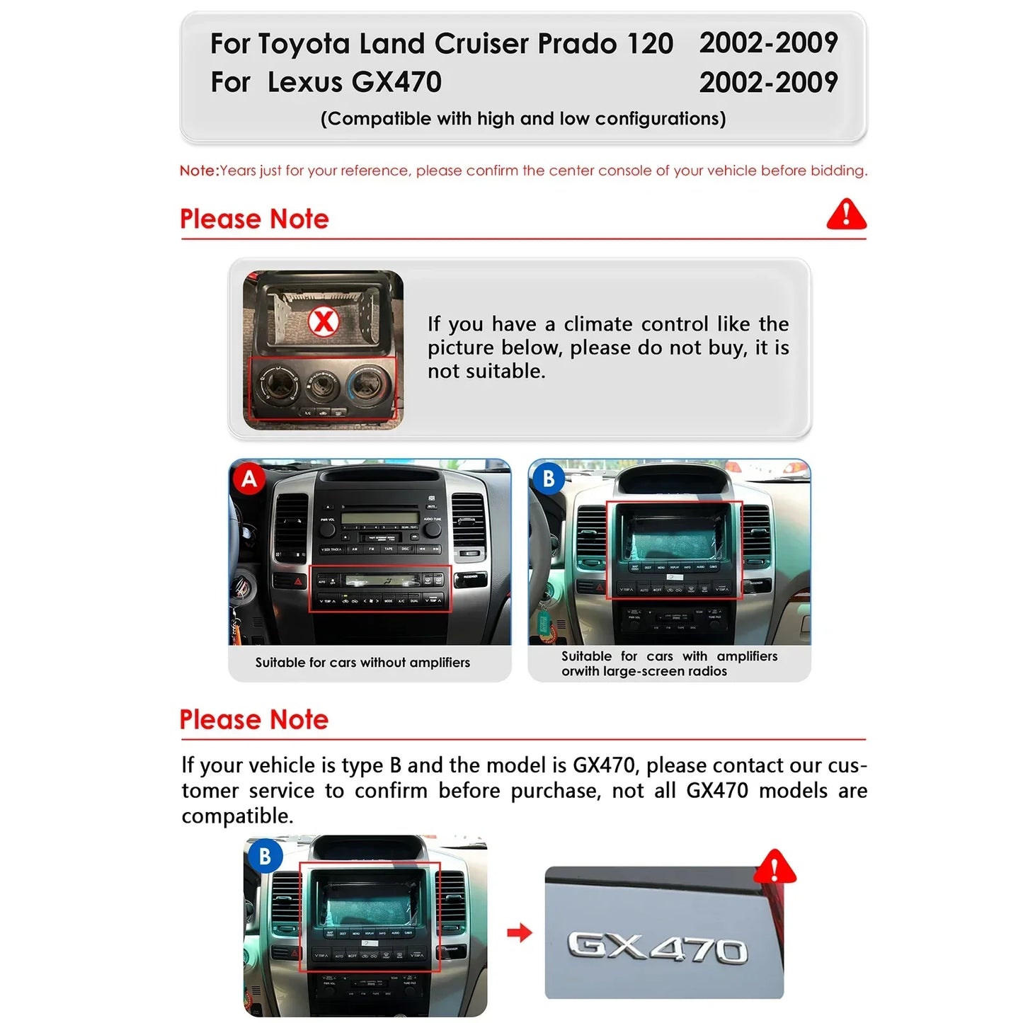 Toyota Land Cruiser Prado 120 2002-2009 Lexus GX470 9,7" Android 14 Carplay Android auto wireless wifi bt gps 4g  AUTMWU0F