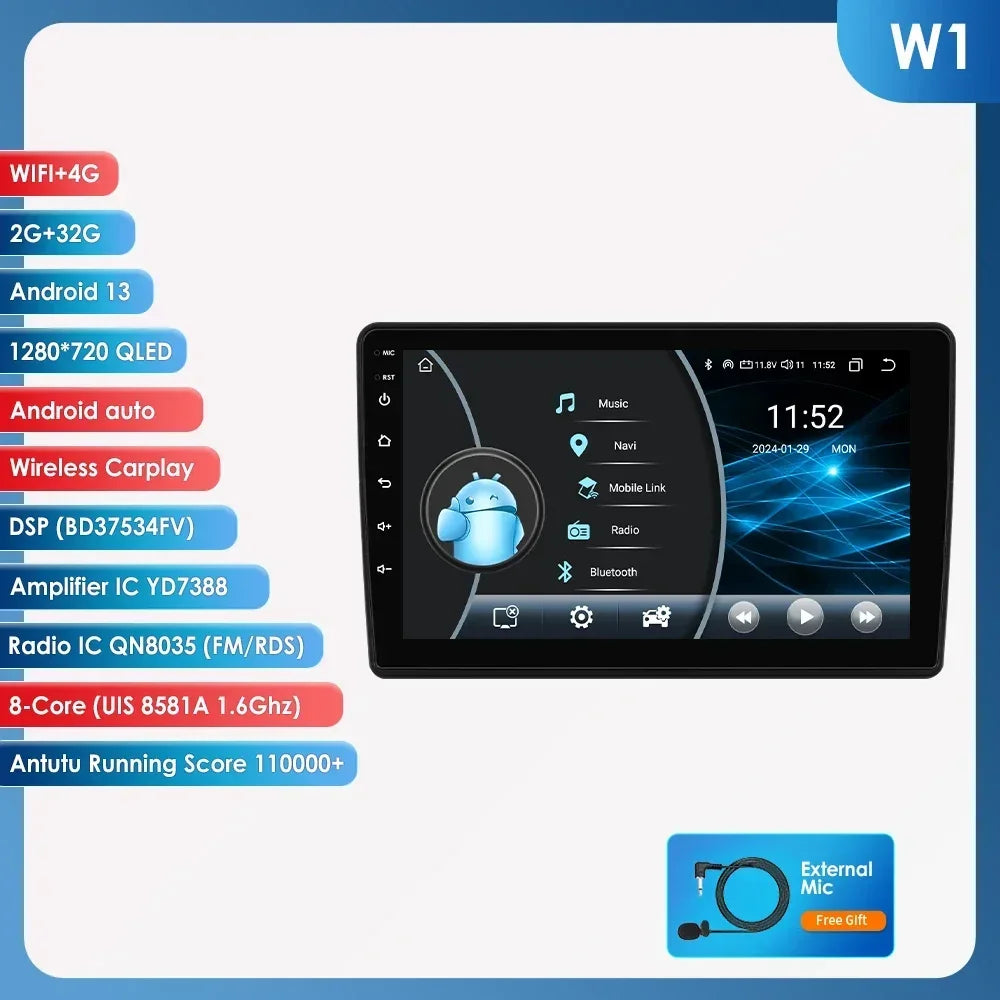 Fiat Ducato Peugeot Boxer Citroen Jumper 2 2006-2022 9" Android 14 Carplay Android auto wireless wifi bt gps 4g  AUTM7UCV