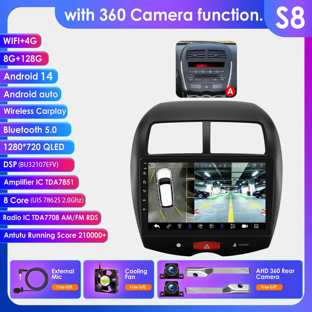 Mitsubishi ASX 1 2010 - 2018/ Citroen C4 aircross 9"Android 14 Carplay Android auto wireless wifi bt gps 4g RDS AUTMMTBSX