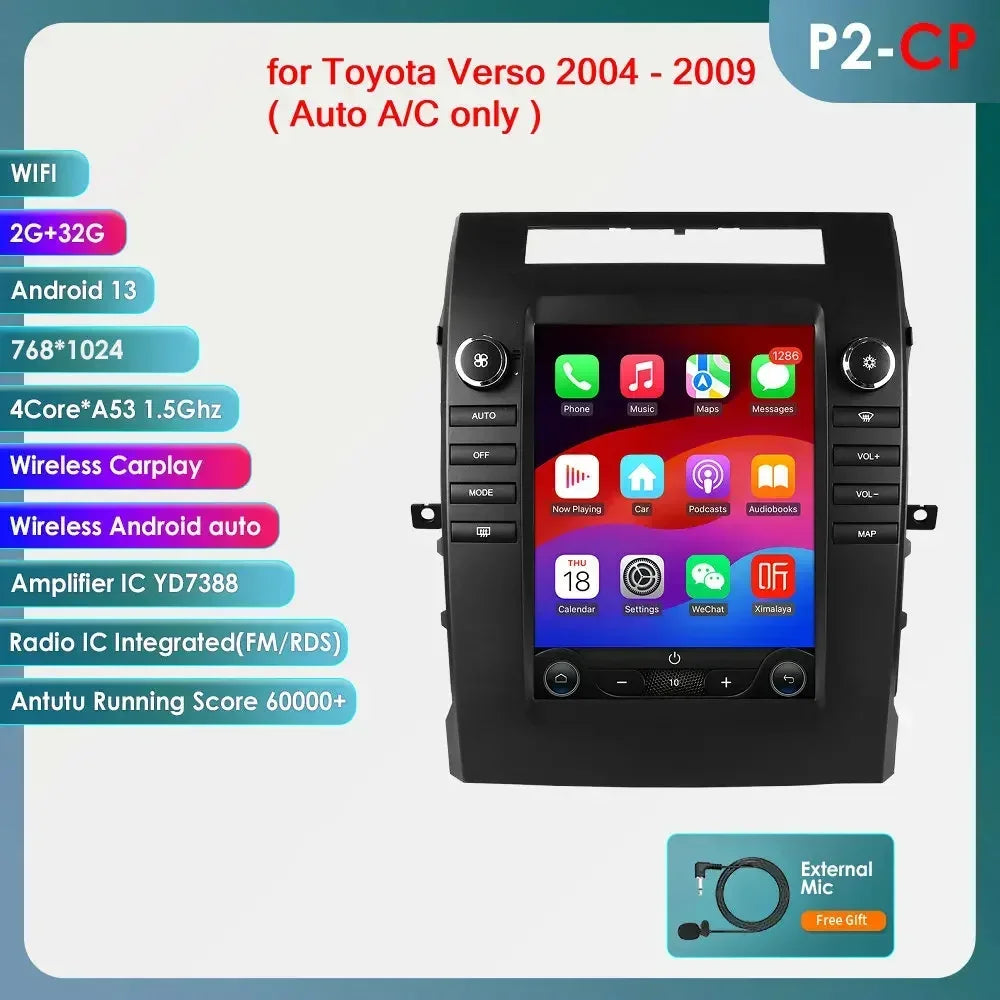 Toyota Verso 2004-2009 9,7" Android 14 Carplay Android auto wireless wifi bt gps 4g   AUTMA88T