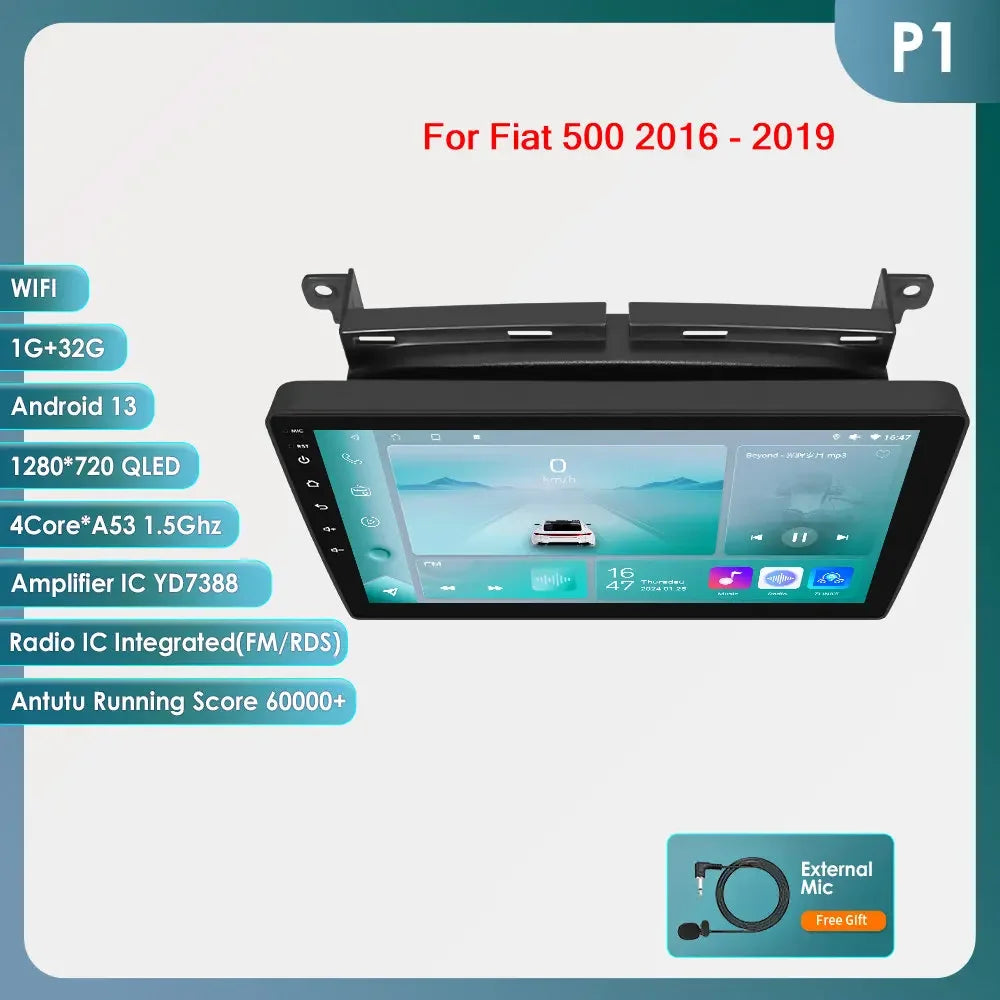 Fiat 500 2016 -2020  9"/10,33" Android 14 Carplay Android auto wireless wifi bt gps 4g AUTM7LJI