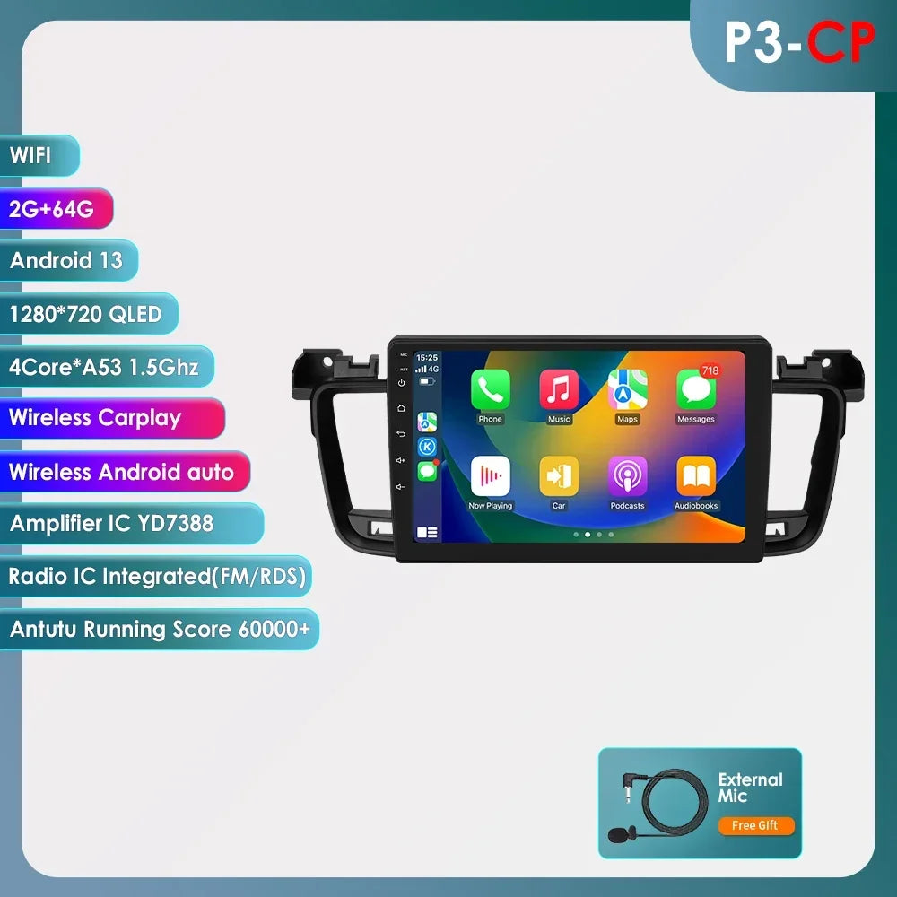 Peugeot 508 508SW 2011-2018  9" / 10,33" Android 14 Carplay Android auto wireless wifi bt gps 4g  AUTM8VXQ