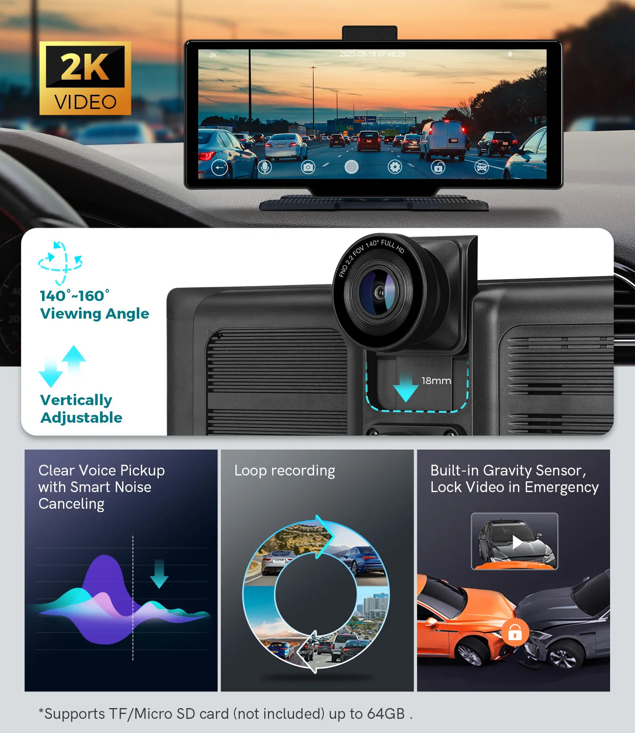 9,33 pollici monitor portatile con touch screen con navigazione  IPS con CarPlay wireless Android Auto Mirroring  DVR 2K 1080P HP901