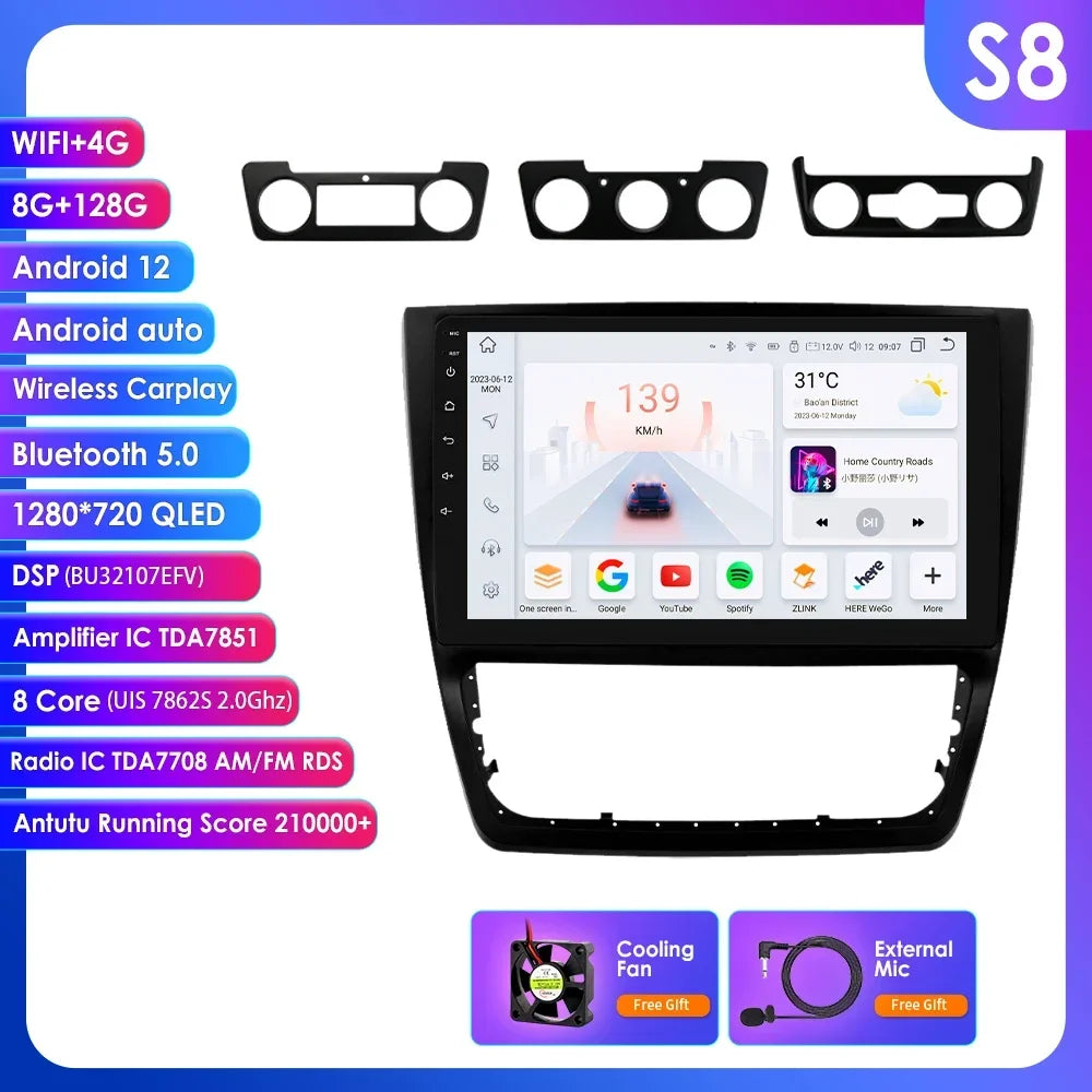 Skoda Yeti 5L 2009-2014 9" 10,33" Android 14 Carplay Android auto wireless wifi bt gps 4g  AUTMXR7U