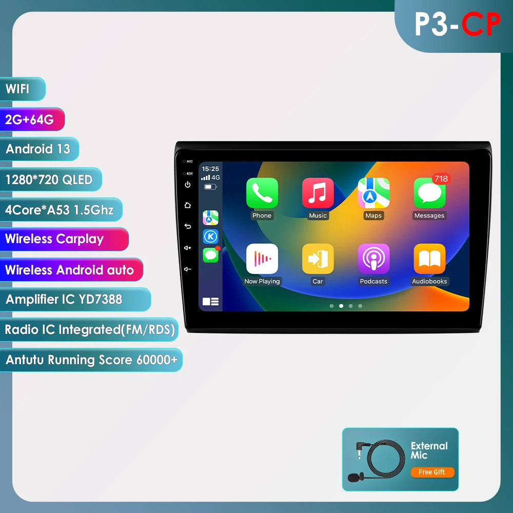 Fiat Bravo 2007 - 2012 9" Android 14 Carplay Android auto wireless wifi bt gps 4g AUTMF9LG