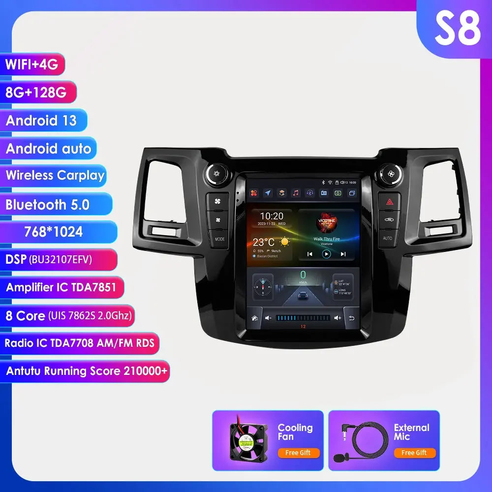 TToyota Fortuner Vigo Hilux 2005-2014 9,7" Android 14 Carplay Android auto wireless wifi bt gps 4g  AUTMQD6Z