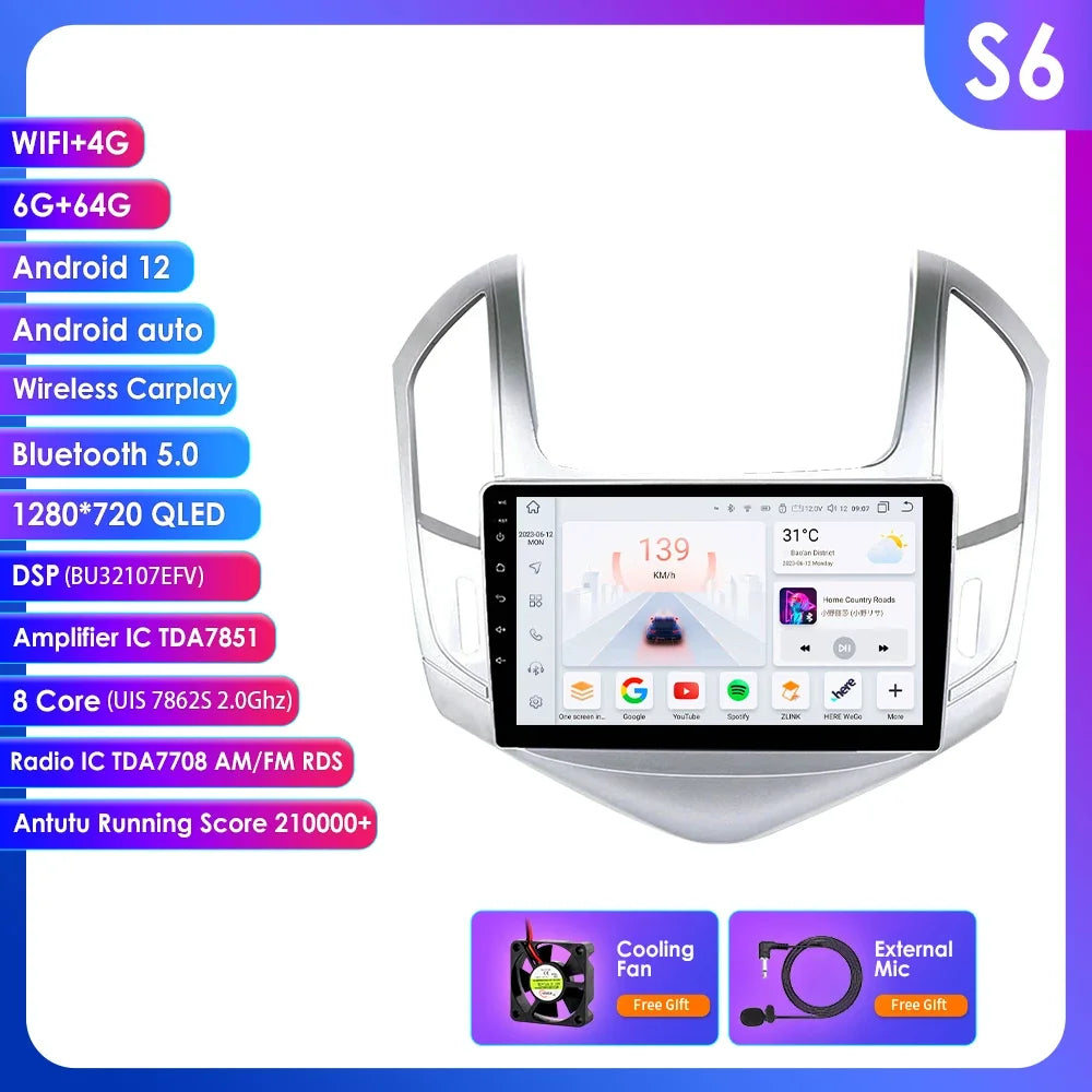 Chevrolet Cruze J300 J308 2012-2015 9" Android 14 Carplay Android auto wireless wifi bt gps 4g  AUTMSCX3