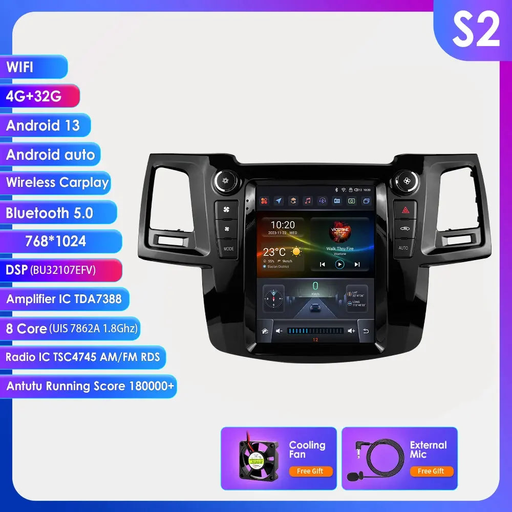 TToyota Fortuner Vigo Hilux 2005-2014 9,7" Android 14 Carplay Android auto wireless wifi bt gps 4g  AUTMQD6Z