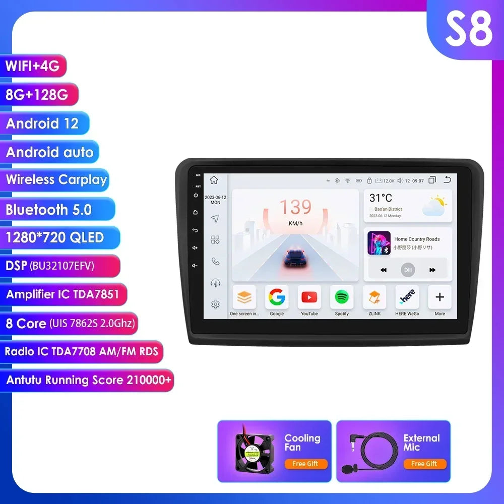 Skoda Superb 2 B6 2008 - 2015 9" Android 14 Carplay Android auto wireless wifi bt gps 4g  AUTMEW7F