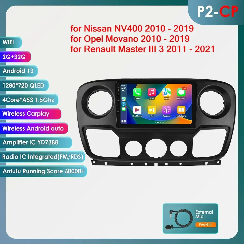 Nissan NV400 2010 -2019 10,1" / 10,33" Android 14 Carplay Android auto wireless wifi bt gps 4g AUTM1OGW