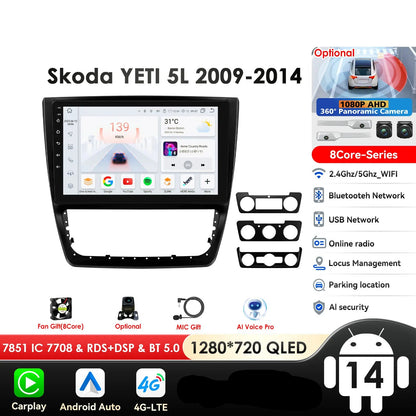 Skoda Yeti 5L 2009-2014 10,1" Android 14 Carplay Android auto wireless wifi bt gps 4g  AUTMDTJX