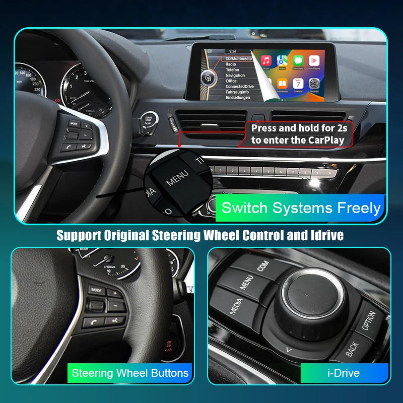 BMW 1 2 3 4 5 7 Series E70 F10 X1 X3 F25 F26 F48 MINI X4 X5 X6 F56 F15 Wireless CarPlay   Android Auto  AirPlay  Mirror Link USB Camera AUTMBMWEFX