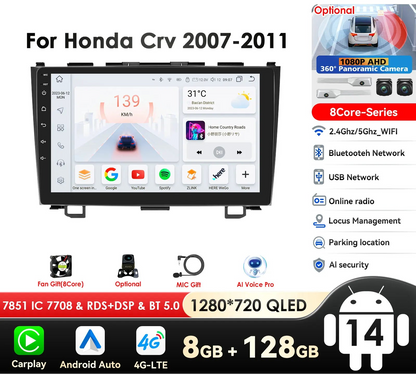 Honda CRV CR-V 2007-2011 9" Android 14 Carplay Android auto wireless wifi bt gps 4g AUTML773G
