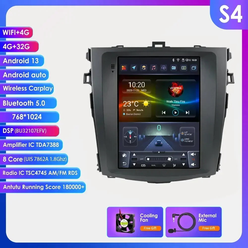 Toyota Corolla E140 / E150 2006 - 2013 9.7"  Android 14 Carplay Android auto wireless wifi bt gps 4g CRLTYTE2