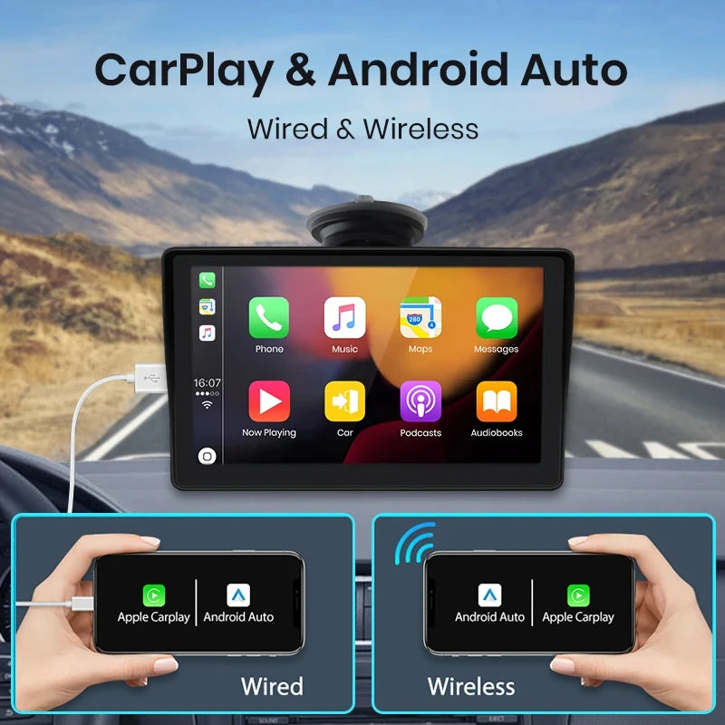 7 pollici touch screen Bluetooth Mirrorlink wireless Carplay e Android Auto AUTMNAUPT7