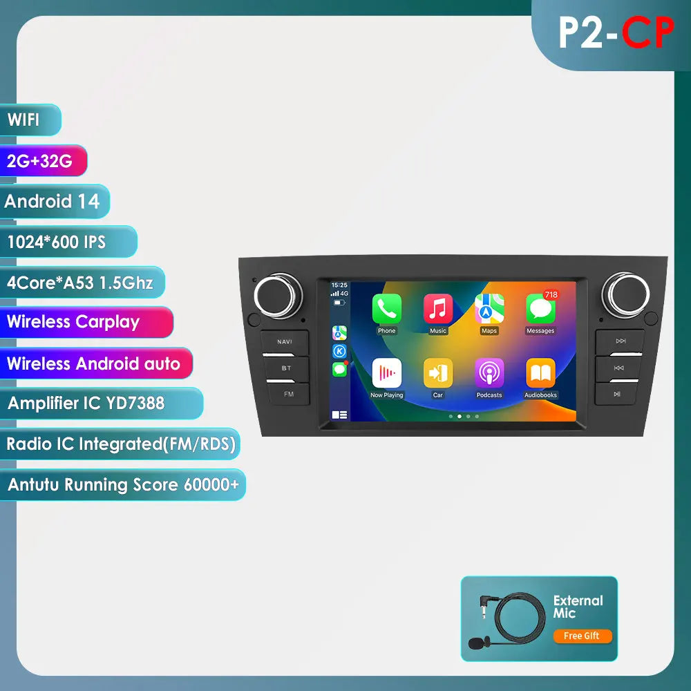 BMW E90/E91/E92/E93 3 Series 2006-2012 7" Android 14 Carplay Android auto wireless wifi bt gps 4g  AUTM70P3