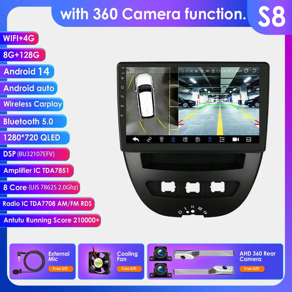 Peugeot 107 Toyota Aygo Citroen C1 9" Android 14 Carplay Android auto wireless wifi bt gps 4g  AUTMH3FI