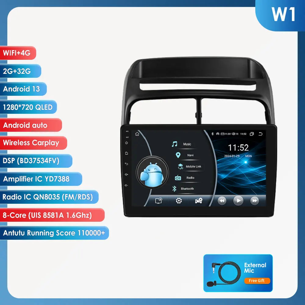 Fiat Grande Punto Linea 2007 - 2012 9" Android 14 Carplay Android auto wireless wifi bt gps 4g  AUTMV7JC