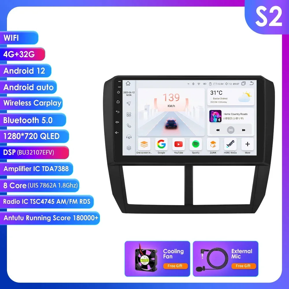 Subaru Forester 3 SH 2007-2013 Impreza WRX  " Android 14 Carplay Android auto wireless wifi bt gps 4g AUTMFSTSB