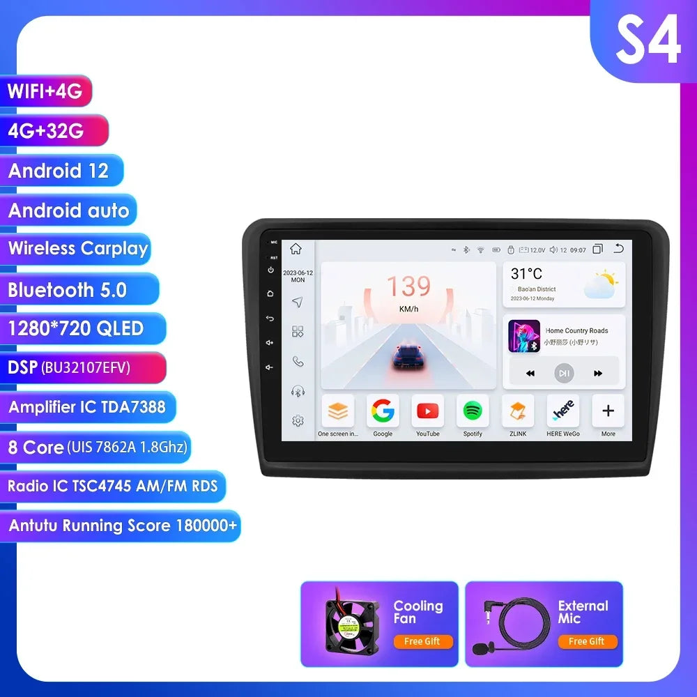 Skoda Superb 2 B6 2008 - 2015 9" Android 14 Carplay Android auto wireless wifi bt gps 4g  AUTMEW7F