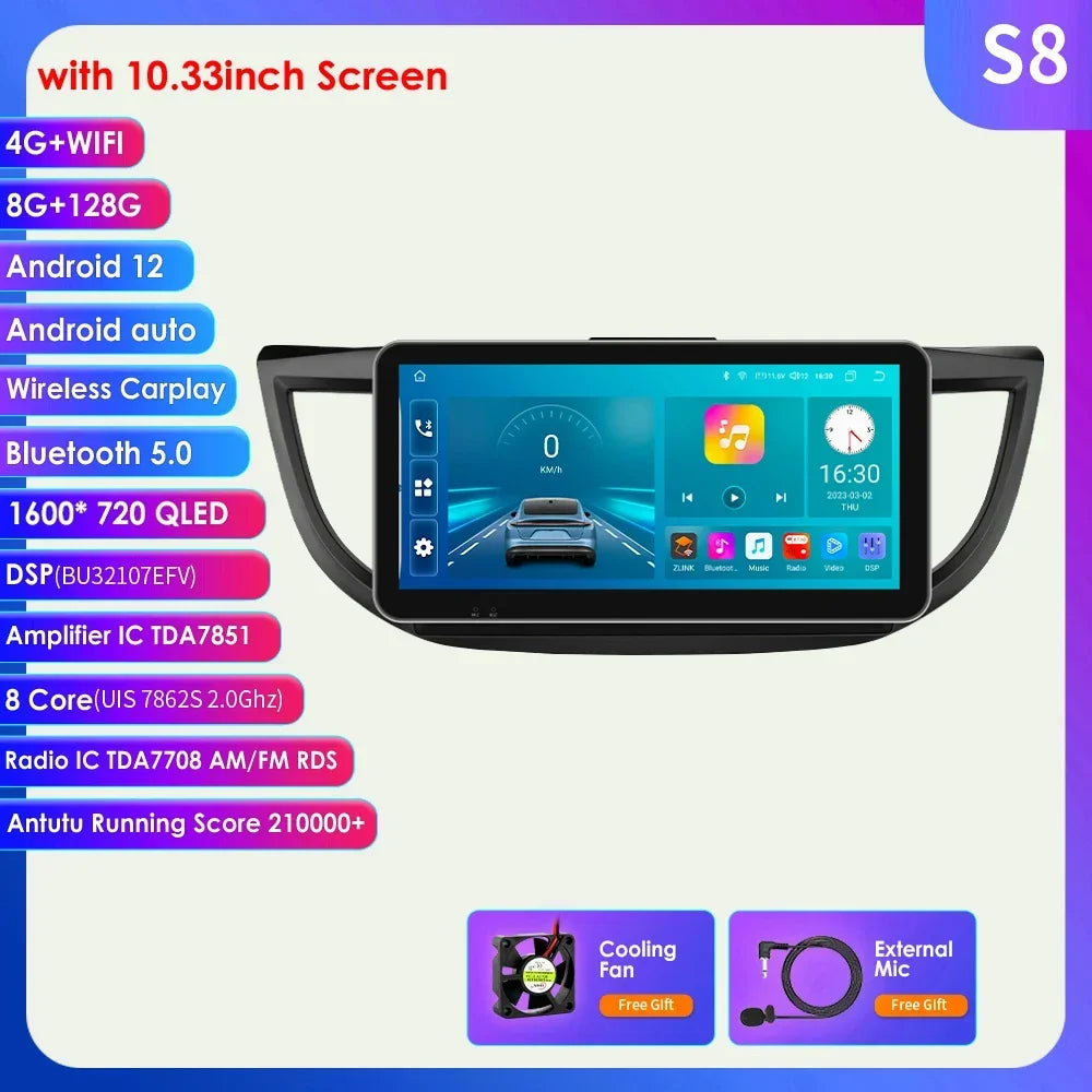 Honda CRV 4th 2012-2016 9" Android 14 Carplay Android auto wireless wifi bt gps 4g AUTMVCRH4