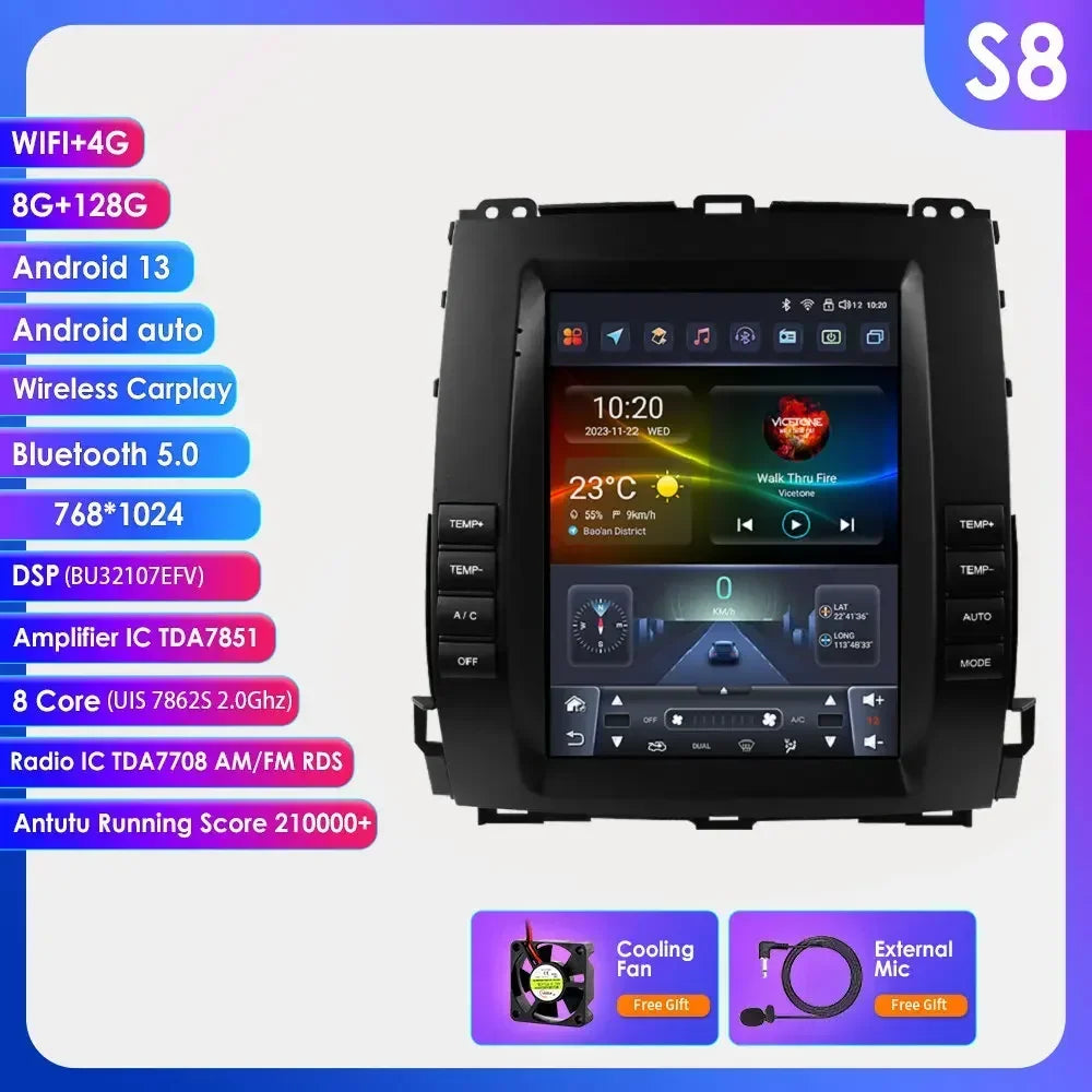Toyota Land Cruiser Prado 120 2002-2009 Lexus GX470 9,7" Android 14 Carplay Android auto wireless wifi bt gps 4g  AUTMWU0F