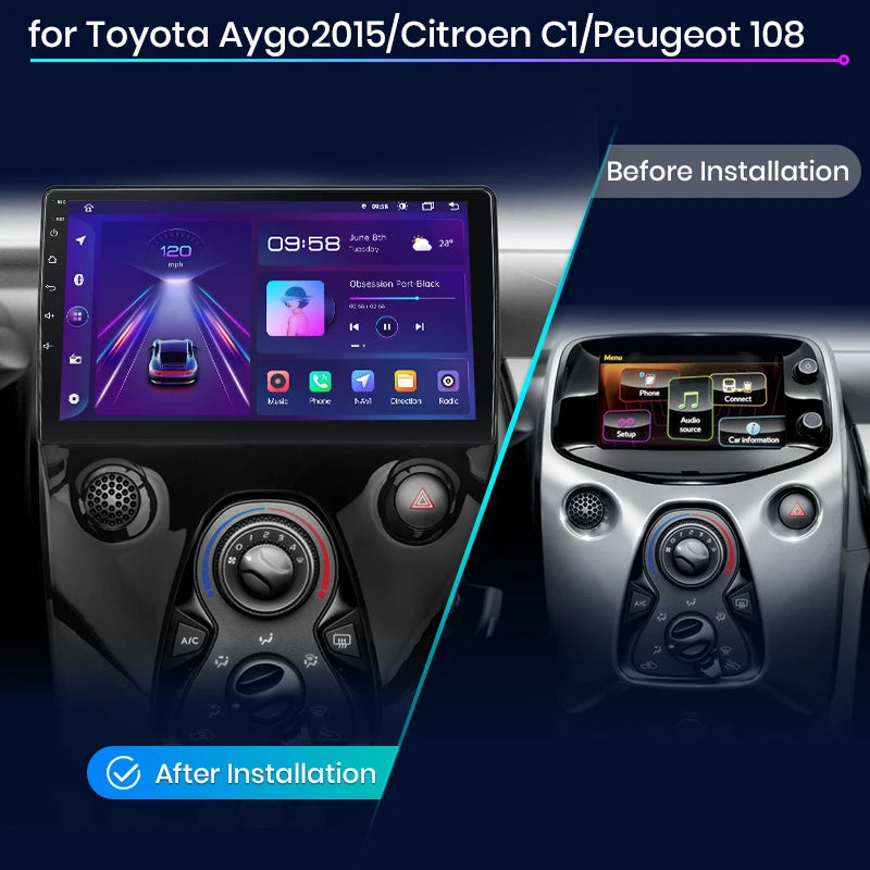 Toyota Aygo / CITROEN C1/ PEUGEOT 108 2014 - 2021 9"  Wireless Android Auto Carplay Radio RDS WIFI BT GPS 4G Car Multimedia AUTMPEGCIT3