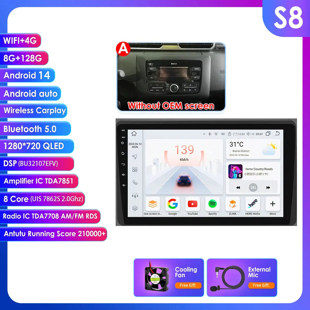 Dacia Duster  Renault Arkana 10,1" / 10,33" Android 14 Carplay Android auto wireless wifi bt gps 4g AUTMLWKH