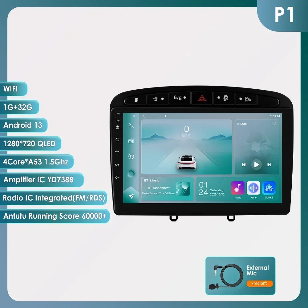 Peugeot 308 308SW Peugeot 9" Android 14 Carplay Android auto wireless wifi bt gps 4g  AUTMAJNZ