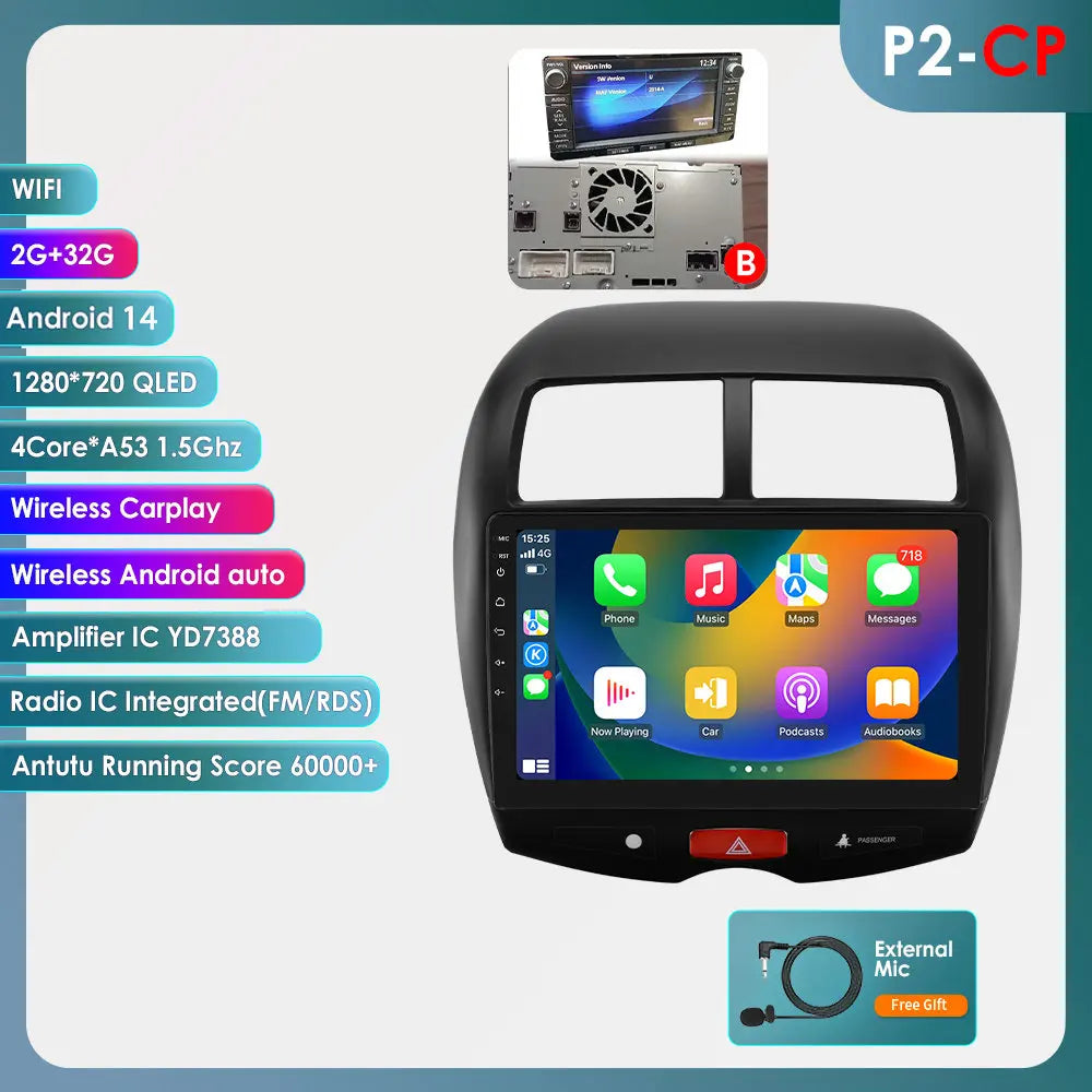 Mitsubishi ASX 1 2010 - 2018/ Citroen C4 aircross 9"Android 14 Carplay Android auto wireless wifi bt gps 4g RDS AUTMMTBSX