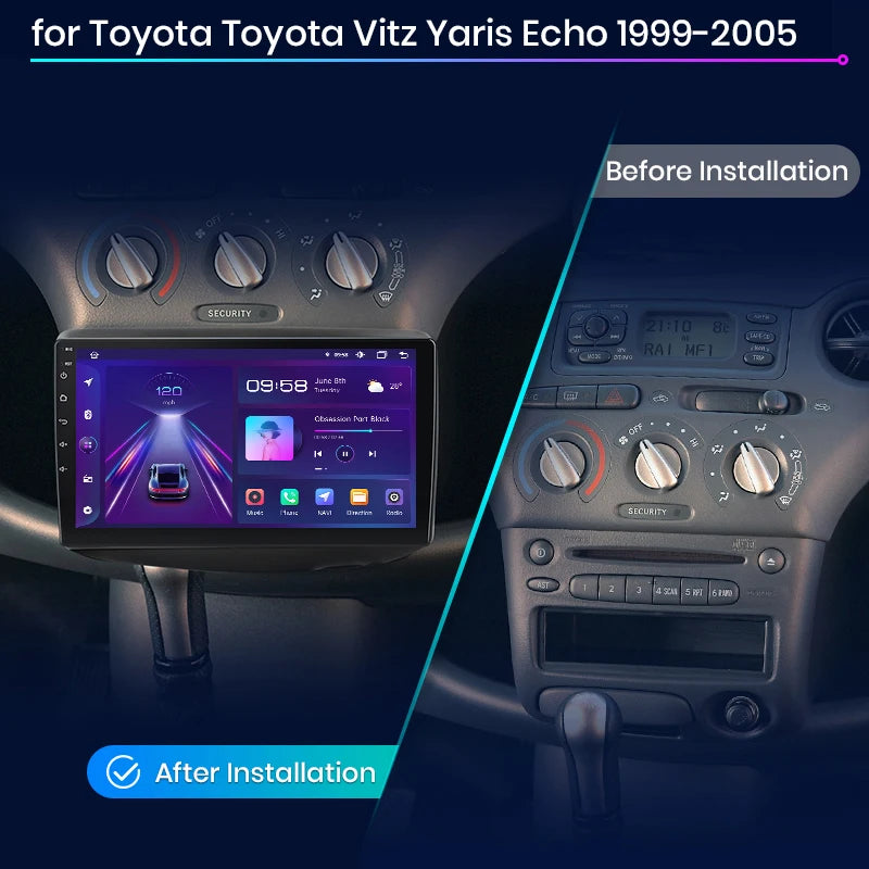 Toyota Yaris /Vitz /  Echo 1999-2005 V1pro Android Auto Carplay  Radio RDS WIFI GPS BT  4G Car Multimedia  autoradio AUTMTTYYSE
