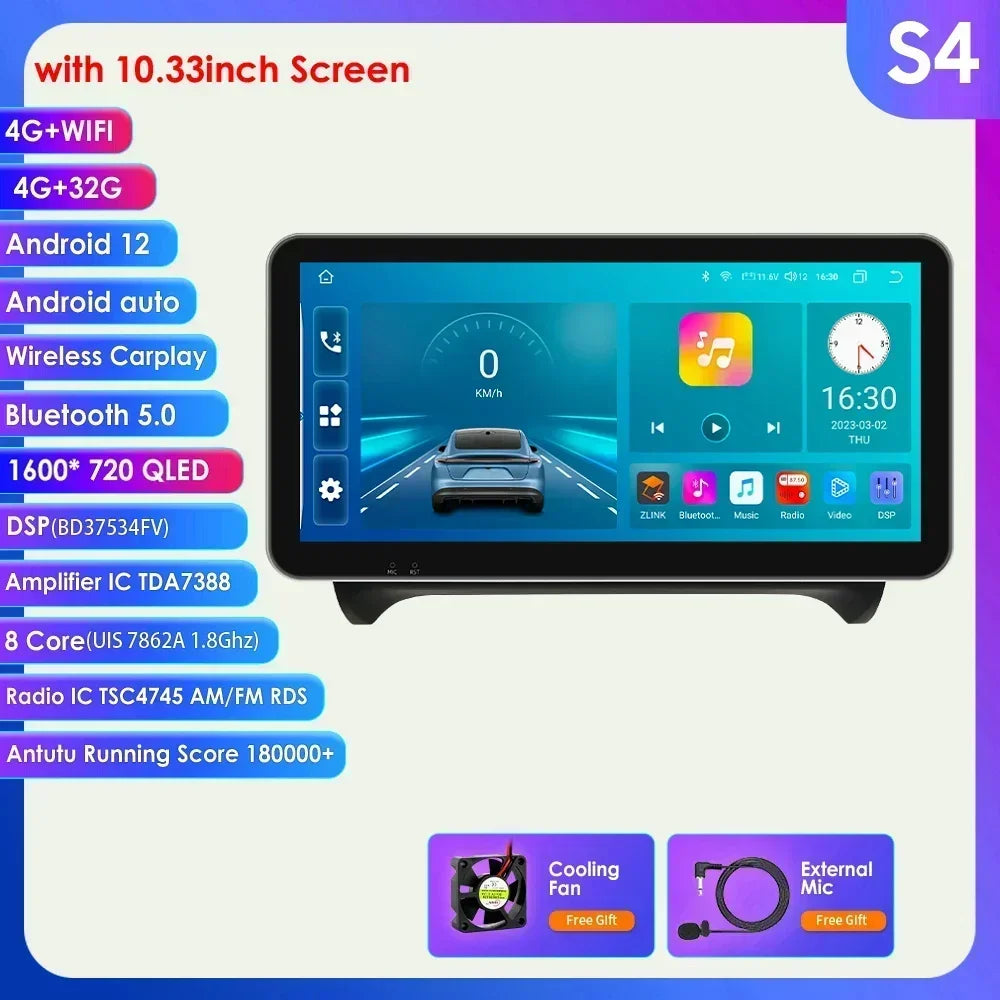 AUDI TT MK2 8J 2006 -2014 9" Android 14 Carplay Android auto wireless wifi bt gps 4g  AUTMMWU1