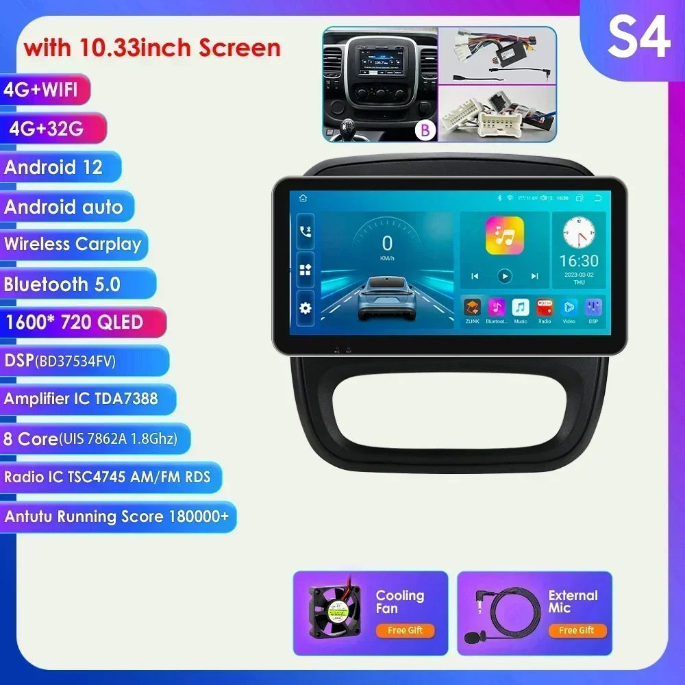 Fiat Talento Renault Trafic 3 / Opel Vivaro B 2014-2021 9" Android 14 Carplay Android auto wireless wifi bt gps 4g AUTMUYH9