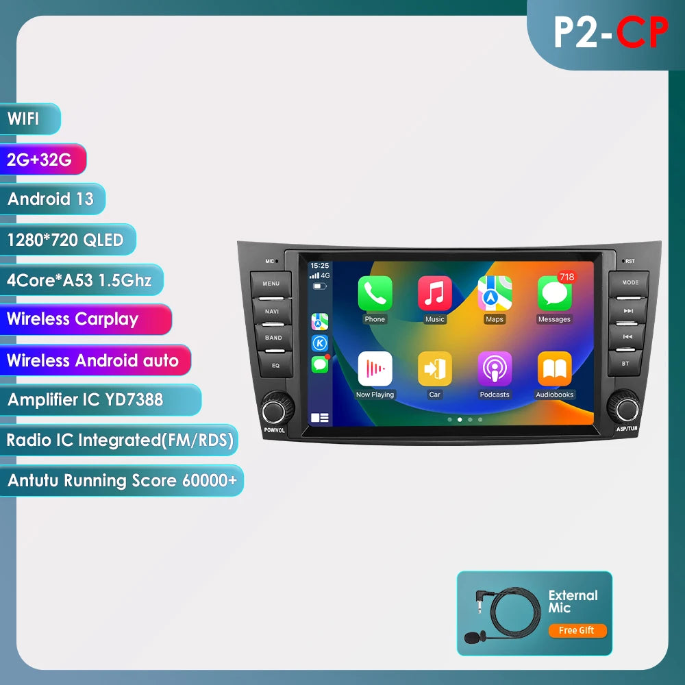 Mercedes Benz E-class W211 E200 E220 E300 E350 E240 E270 E280 W219 8" Android 14 Carplay Android auto wireless wifi bt gps 4g  AUTMDBW0